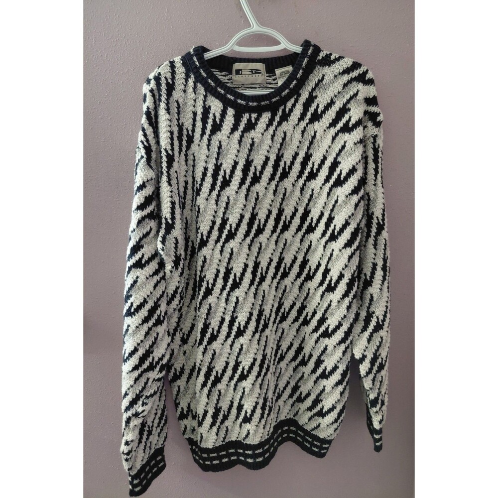 Vtg JT Beckett Knitted Sweater Men's Size Large White Gray Black Made in USA
